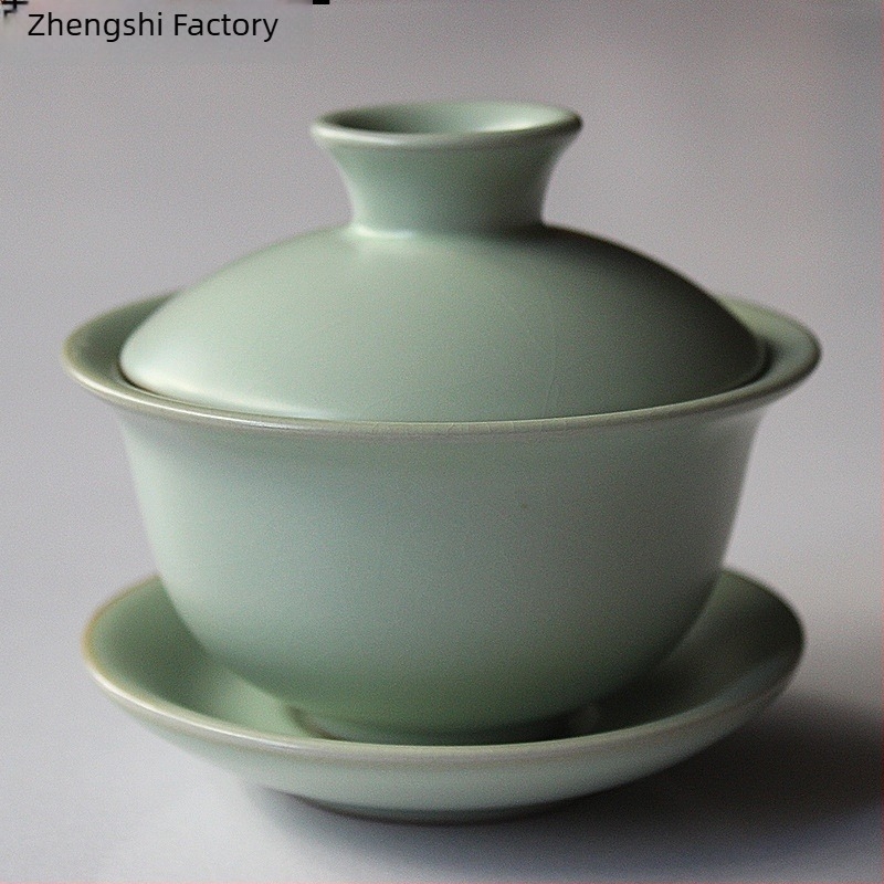 Gaiwan ceramic cu celadon crackle, Ru kiln, ceai Gongfu pentru acasă