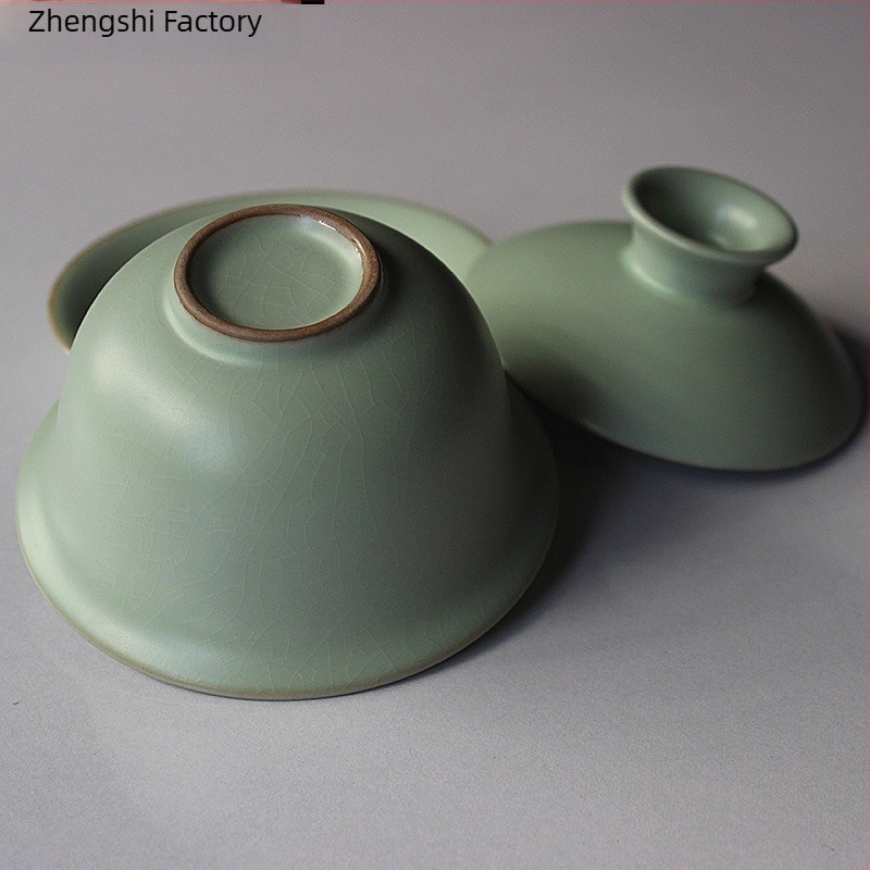Gaiwan ceramic cu celadon crackle, Ru kiln, ceai Gongfu pentru acasă