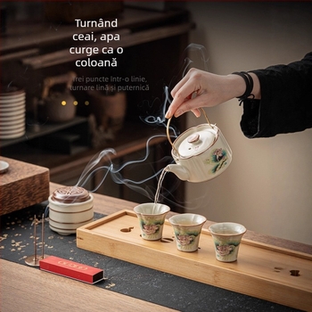 Set ceainic Deding, stil Chinezesc Xiangfei Ru Kiln, pentru ceai Gongfu, aromaterapie, cutie cadou practică pentru birou