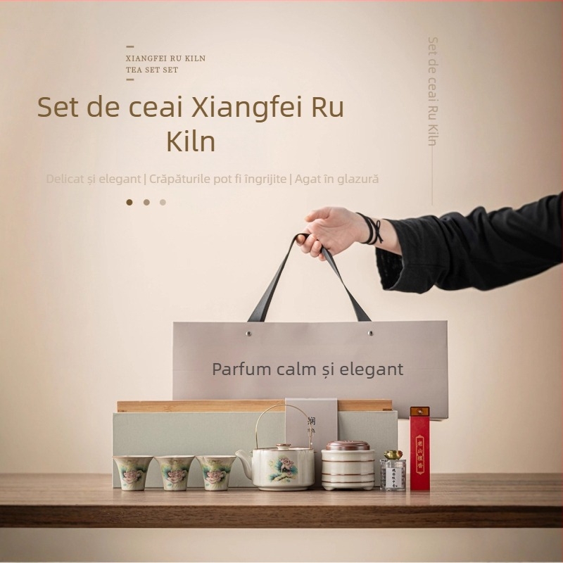 Set ceainic Deding, stil Chinezesc Xiangfei Ru Kiln, pentru ceai Gongfu, aromaterapie, cutie cadou practică pentru birou