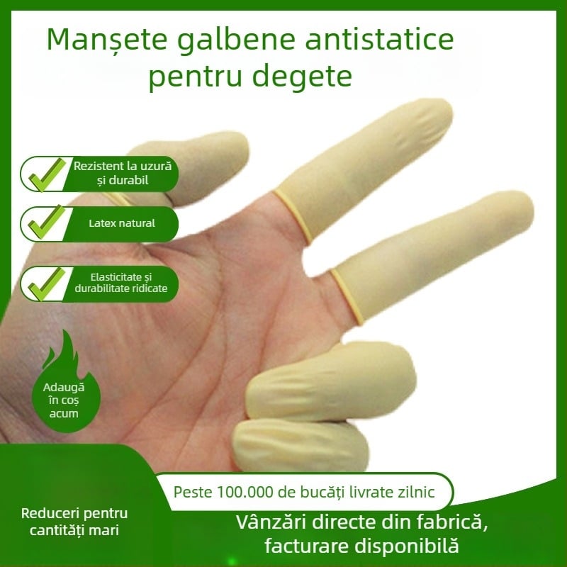 Manșete deget de unică folosință, anti-statice, bej, fără praf, latex, fără halogeni, cauciuc industrial, rezistente la uzură, îngroșate