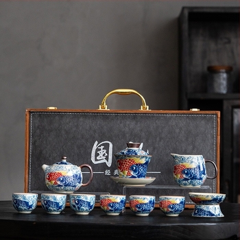Set Gongfu de ceai cu Ru kiln – set complet de ceainice și căni pentru uz casnic, lux discret, stil național