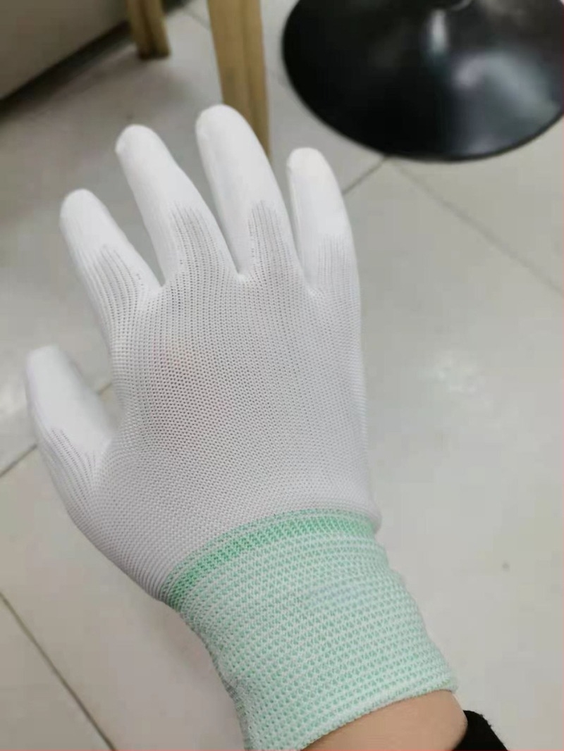Mănuși albe fără silicon, cu palmă din nailon acoperită cu PU, anti-statice, rezistente la ulei, cu degete separate, pentru exterior, rezistente la abraziune, antiderapante, set de 24 bucăți