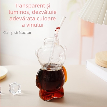 Pahar din cristal, turnat manual, cu design cu pasăre și ursuleț drăguț, potrivit pentru suc și ceai cu lapte, cadou personalizabil pentru femei
