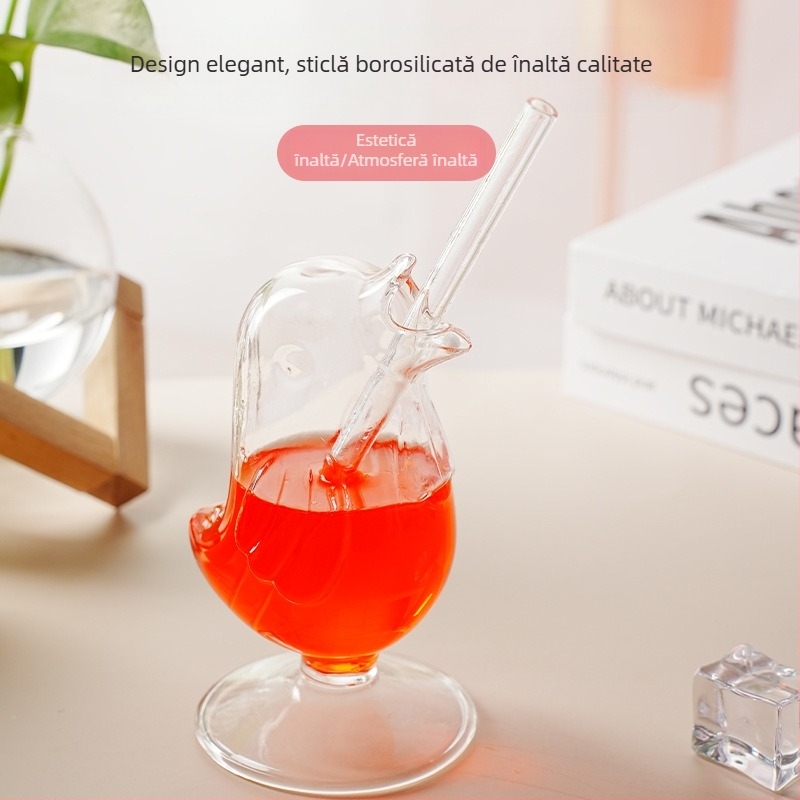 Pahar din cristal, turnat manual, cu design cu pasăre și ursuleț drăguț, potrivit pentru suc și ceai cu lapte, cadou personalizabil pentru femei