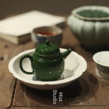 Ceainic vintage verde papagal, ceramic din Jingdezhen