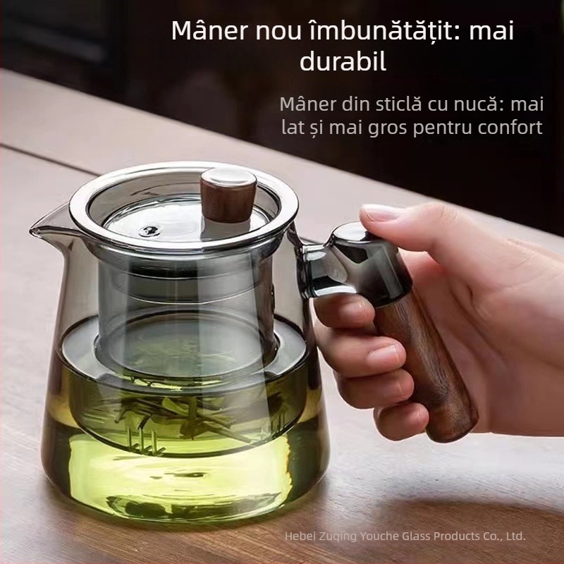 Ceainic din sticlă borosilicat, rezistent la căldură, pentru casă și birou, corp mai gros, sistem de separare a apei pentru infuzie, ceainic și ceașcă