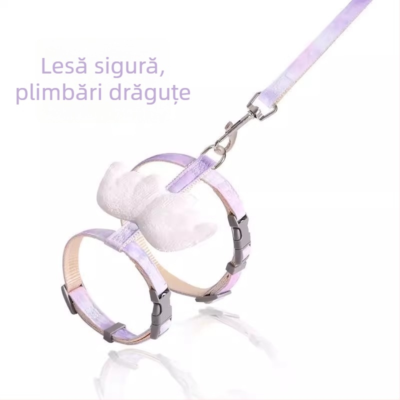 Lesă pentru pisici cu gradient de culoare, anti-încurcare, pentru plimbări în aer liber
