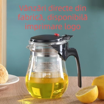 Ceainic de sticlă cu logo personalizat, filtru pentru ceai, design modern minimalist