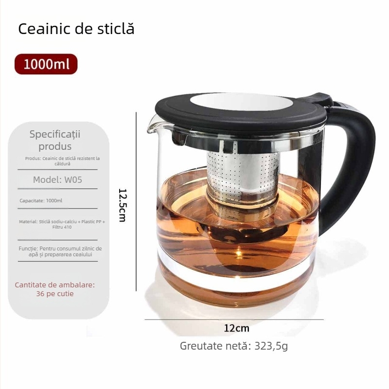 Ceainic din sticlă cu infuzor pentru ceai cu flori, capacitate mare, set ceainic cu filtru