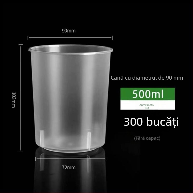 Ceașcă pentru ceai cu lapte, diametru 90 mm, capacitate 500 ml, finisaj mat, etanșabilă, fabricată prin injecție din PP