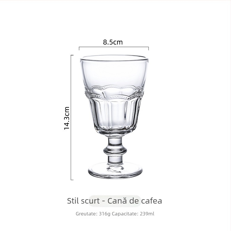 Pahar înalt din sticlă, fără mâner, pentru ceai cu lapte, latte și cafea cu gheață, desert și înghețată, stil Baroc