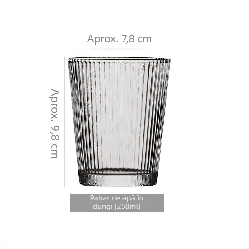 Pahar din sticlă cu dungi verticale, sticlă sodă-lime, transparent, fără mâner, potrivit pentru cafea, ceai, suc și milkshake