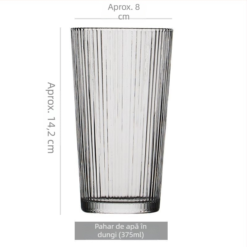 Pahar din sticlă cu dungi verticale, sticlă sodă-lime, transparent, fără mâner, potrivit pentru cafea, ceai, suc și milkshake