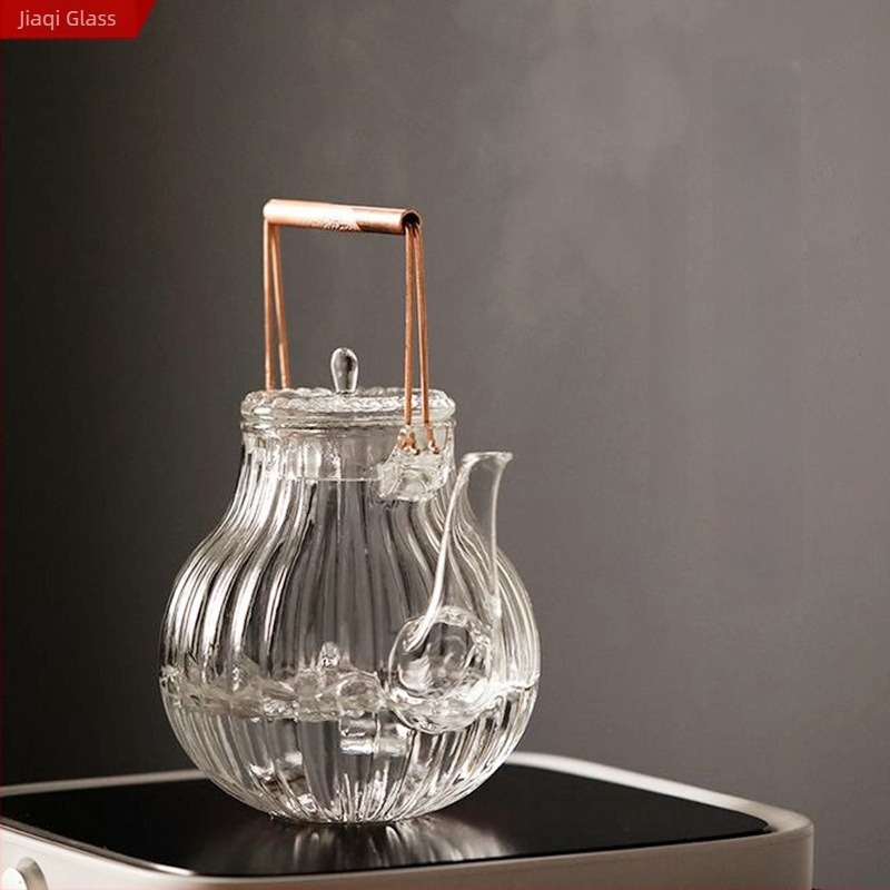 Ceainic din sticla cu stil retro pentru ceai de dupa-amiaza, sticla borosilicat rezistentă la căldură, ceai cu petale de crizantema, pentru plita electrica din ceramică