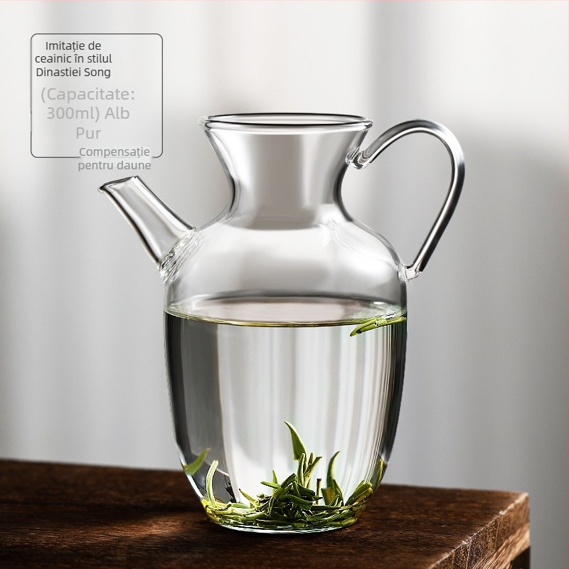 Ceainic în stil Dinastia Song, cu filtru încorporat, din sticlă borosilicat rezistentă la căldură, mic, pentru ceai verde și ceaiuri cu flori