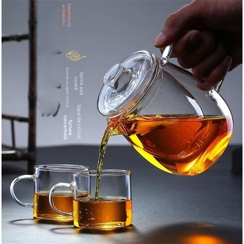 Ceainic din sticlă întărită, cu filtru și inserție de sticlă, rezistent la căldură, pentru ceai negru și ceai verde – set Kung Fu de ceai