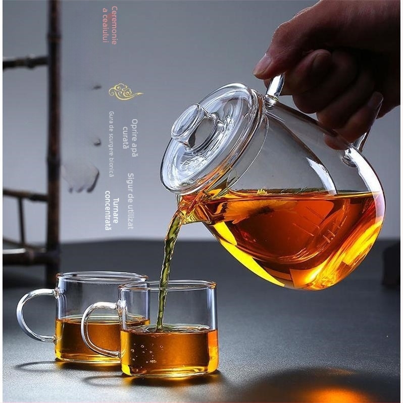 Ceainic din sticlă întărită, cu filtru și inserție de sticlă, rezistent la căldură, pentru ceai negru și ceai verde – set Kung Fu de ceai