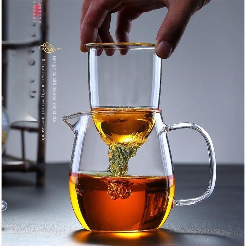 Ceainic din sticlă întărită, cu filtru și inserție de sticlă, rezistent la căldură, pentru ceai negru și ceai verde – set Kung Fu de ceai