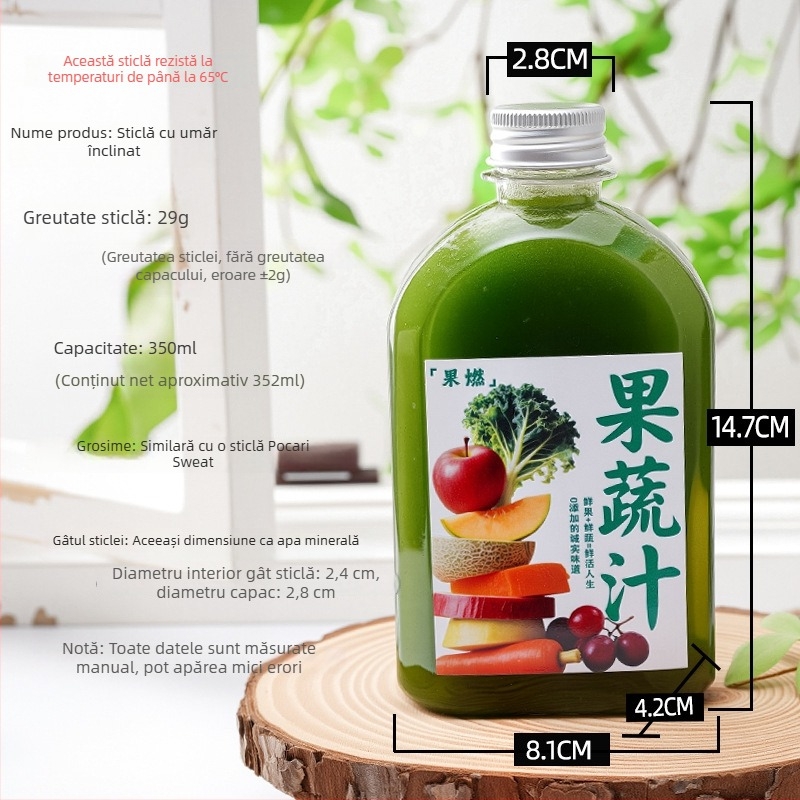 Sticlă creativă pentru ceai cu lapte 2025, sticlă transparentă pătrată din plastic cu capac, 350 ml