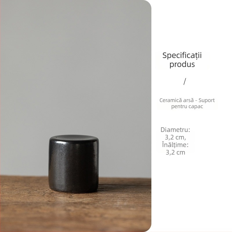 Suport capac și suport pentru ceașcă de ceai, stil japonez retro, ceramică lucrată manual, accesoriu pentru setul de ceai, ornament pentru ceremonia ceaiului