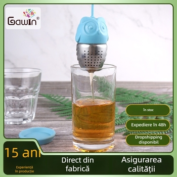 Filtru de ceai în formă de bufniță, din oțel inoxidabil 304 și silicon