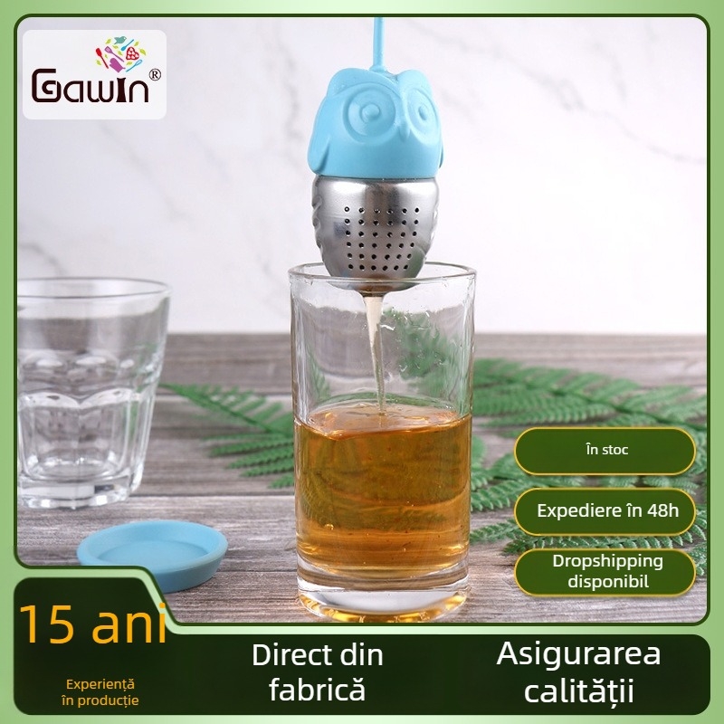 Filtru de ceai în formă de bufniță, din oțel inoxidabil 304 și silicon
