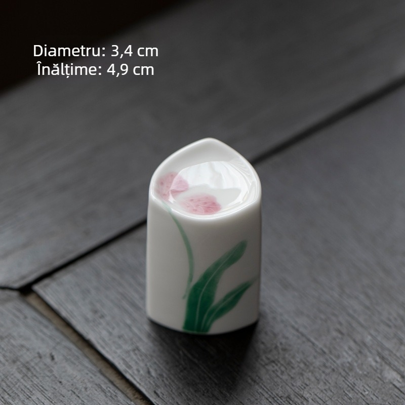 Porțelan alb, pictură manuală cu flori; suport ceramic pentru capac și ceainic – accesoriu pentru ceremonia Gongfu a ceaiului