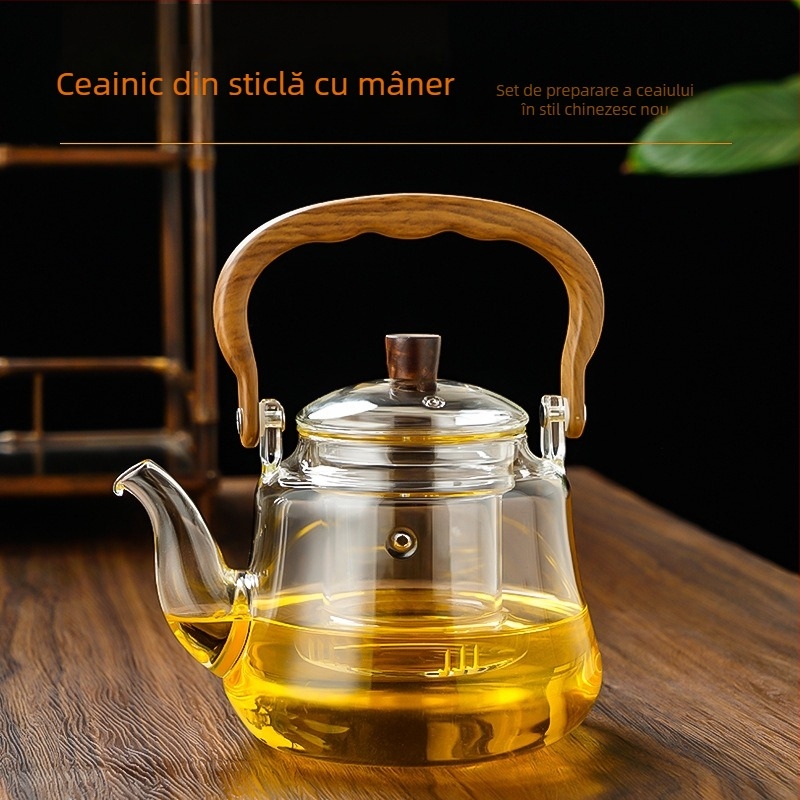 Ceainic din sticlă rezistent la temperaturi înalte, cu mâner, pentru uz casnic, pentru fierberea apei și infuzarea ceaiului pe plita ceramică electrică