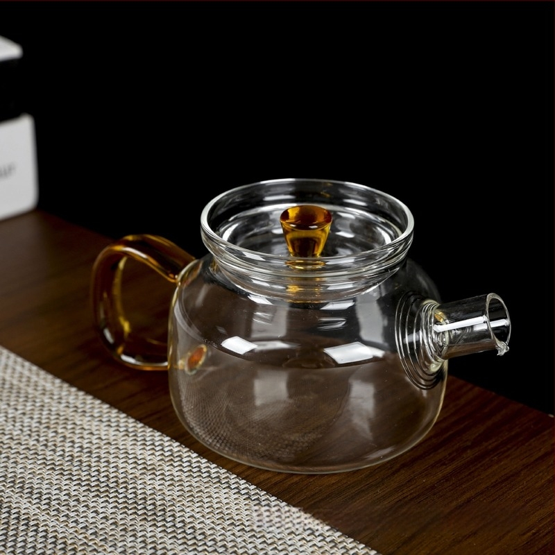 Ceainic din sticlă borosilicat de înaltă rezistență, cu filtru pentru ceai de flori și ceai verde, pentru uz casnic, compatibil cu plita ceramică electrică, compact
