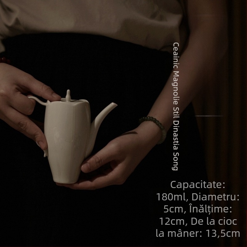 Ceainic ceramic Gongfu cu filtru, în stil intelectual din dinastia Song, nuanță gri-magnolie
