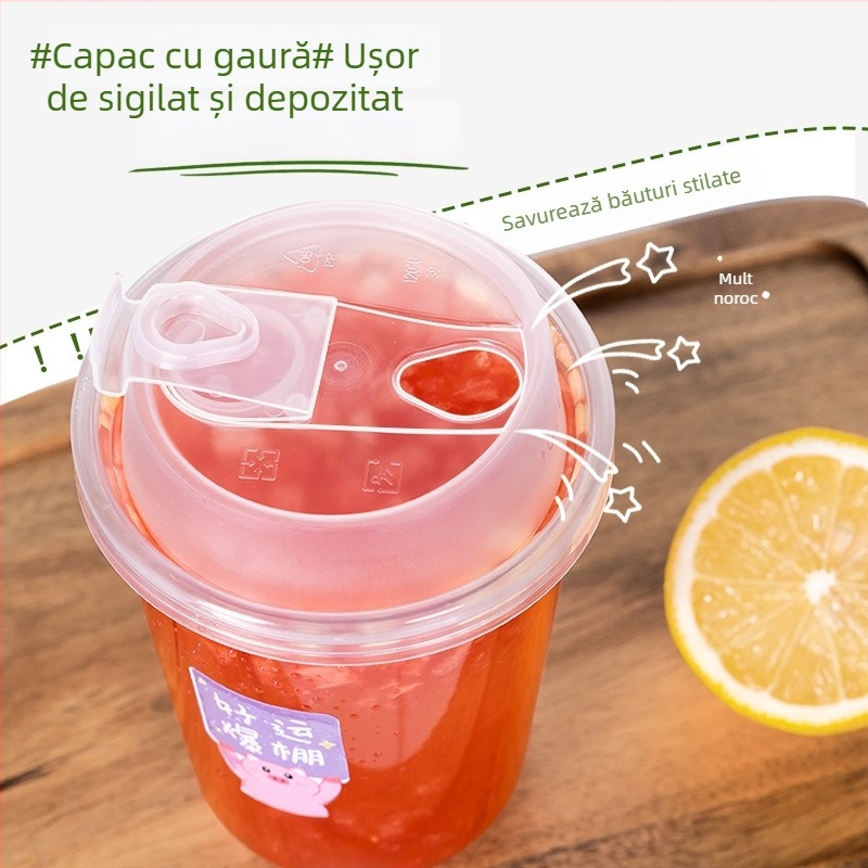 Pahar pentru ceai cu lapte, 480 ml, PET reutilizabil, cu etichetă decorativă
