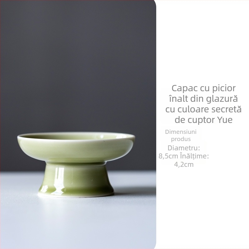 Suport ceramic pentru capac de ceainic Kung Fu, bază înaltă pentru capac, accesoriu pentru ceai cu glazură Yue Kiln Secret Color