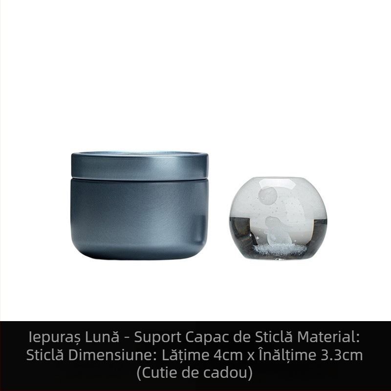 Set de accesorii pentru ceremonia ceaiului din sticlă rezistentă la căldură, cu capac decor Moon Rabbit și Fortune Rabbit