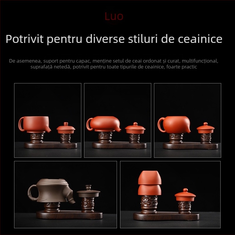 Suport magnetic pentru capac de ceainic – set accesorii pentru ceai din lemn de ebonie