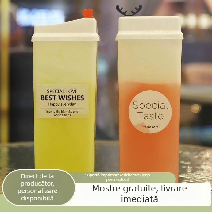 500ml PP cană creativă în formă de cărămidă pentru ceai cu lapte – recipient plastic de unică folosință pentru băuturi și sucuri
