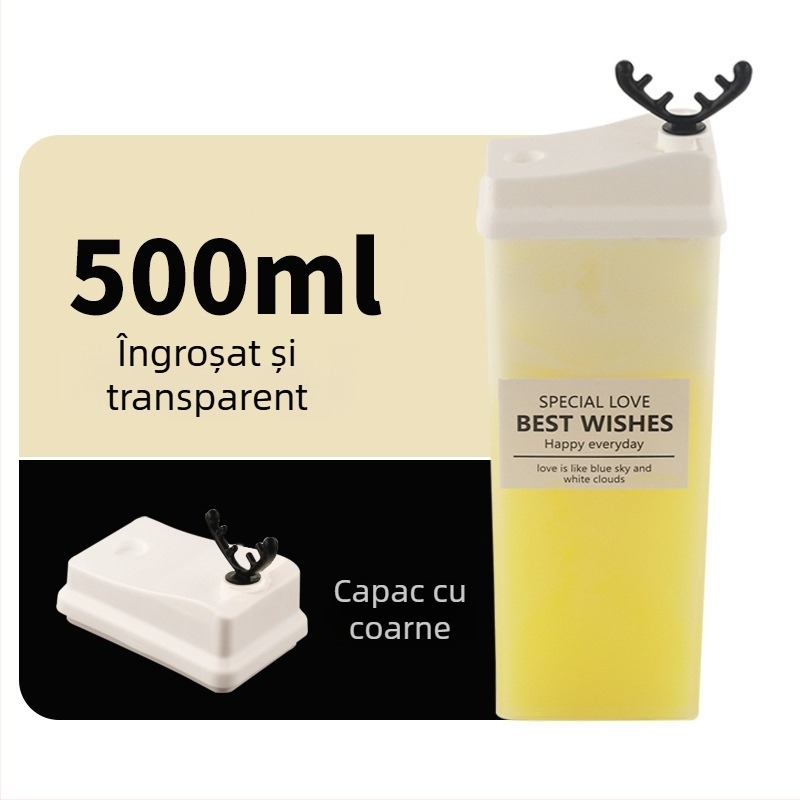 500ml PP cană creativă în formă de cărămidă pentru ceai cu lapte – recipient plastic de unică folosință pentru băuturi și sucuri