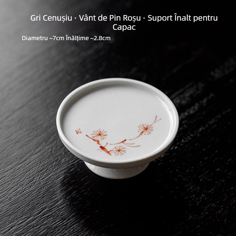 Suport ceramic pentru ceainic și farfurioară pentru ceai cu capac din pin roșu, design din cenușă de plante, accesoriu pentru setul Kung Fu pentru ceremonia de ceai acasă