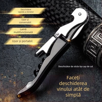 Deschizător multifuncțional de sticle în formă de căluț de mare, din oțel inoxidabil, cu tirbușon și cuțit pentru vin, portabil, pliabil