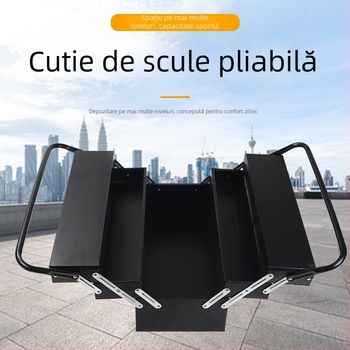 Cutie de unelte din oțel inoxidabil, mare, cu trei niveluri pliante, pentru uz casnic, cutie de depozitare portabilă