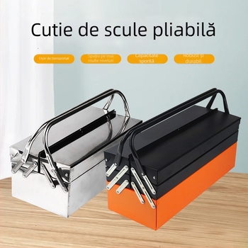Cutie de unelte din oțel inoxidabil, mare, cu trei niveluri pliante, pentru uz casnic, cutie de depozitare portabilă