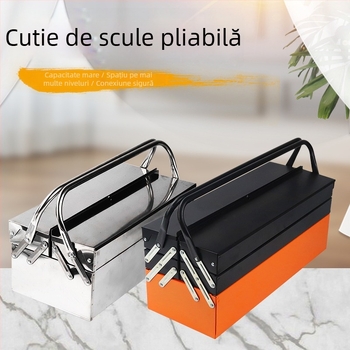 Cutie de unelte din oțel inoxidabil, mare, cu trei niveluri pliante, pentru uz casnic, cutie de depozitare portabilă