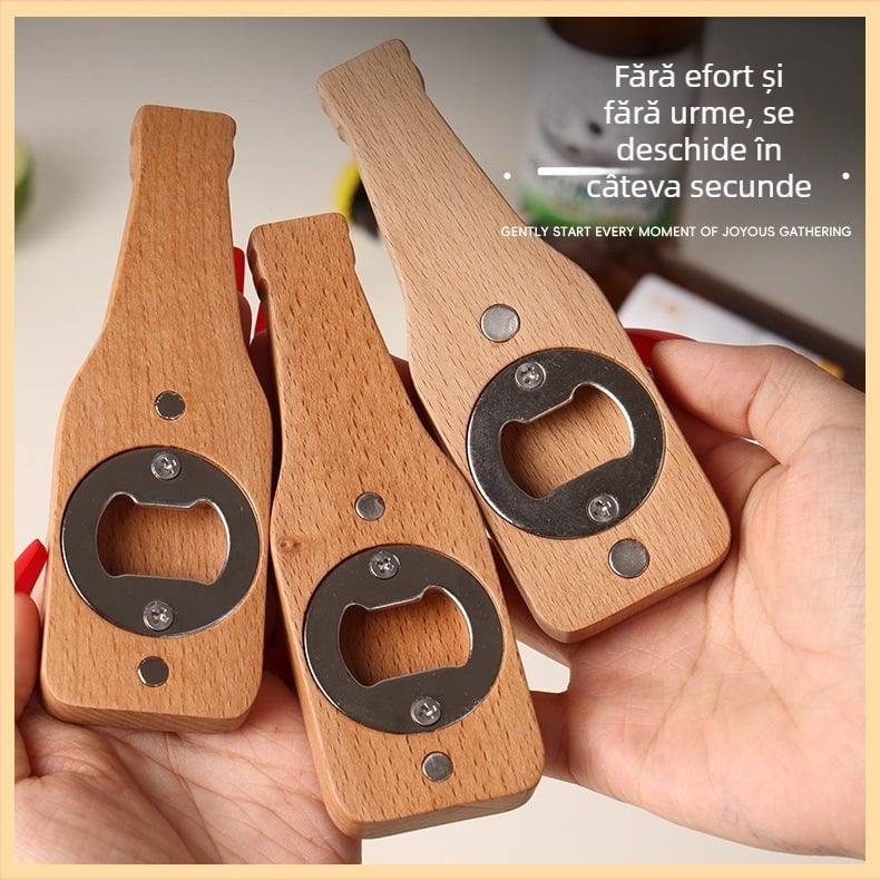 Deschizător de sticle din fag, magnet pentru frigider, design creativ pentru uz casnic