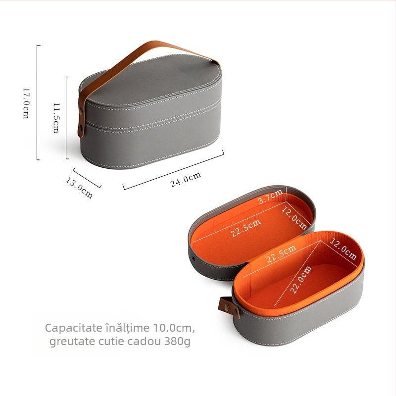 Set de ceai de călătorie din piele premium: o ceainieră și două cești, cutie de depozitare, geantă mare pentru cosmetice, cutie cadou.