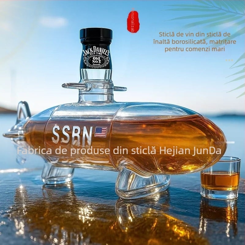 Junda sticlă de whisky în formă de submarin, sticlă din borosilikat, 300 ml, stil A/B