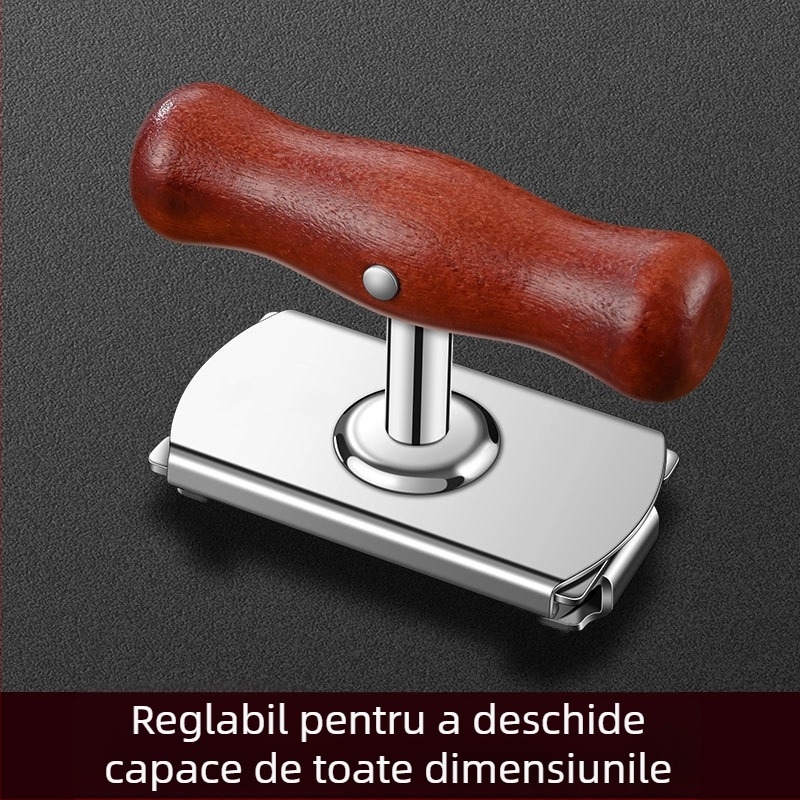 Deschizător multifuncțional pentru conserve, sticle și capace de borcane; din oțel inoxidabil; portabil.