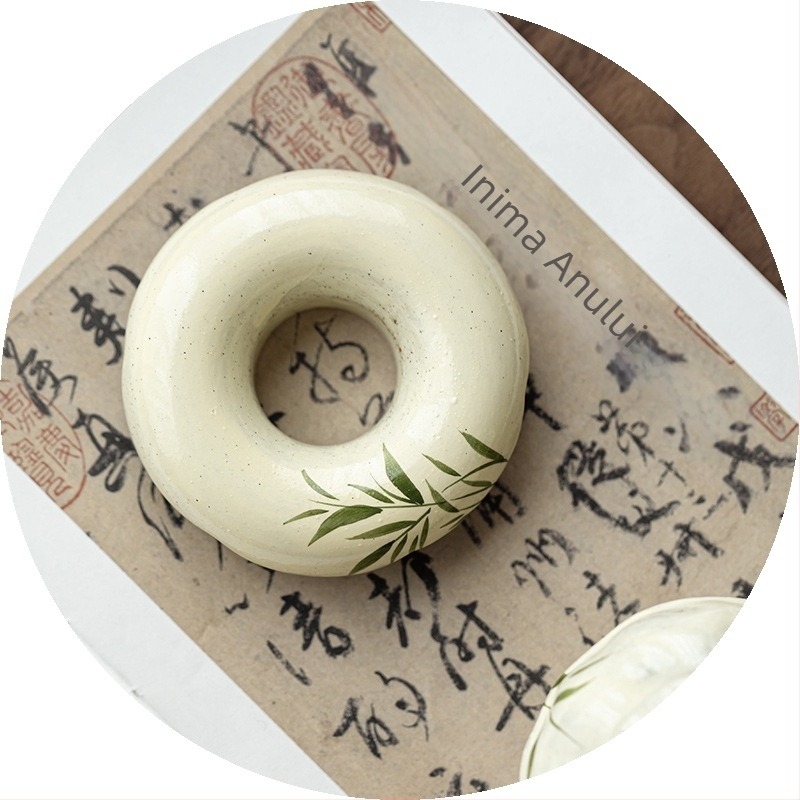 Ceainică ceramică cu motiv de bambus, ceai cu capac și suport pentru capac gaiwan, accesorii pentru ceremonia ceaiului
