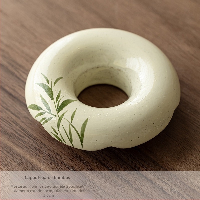 Ceainică ceramică cu motiv de bambus, ceai cu capac și suport pentru capac gaiwan, accesorii pentru ceremonia ceaiului