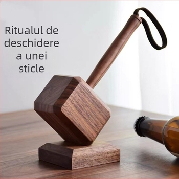 Deschizător de sticle în formă de Ciocanul lui Thor — din lemn, magnetic, personalizabil, obiect decorativ pentru casă