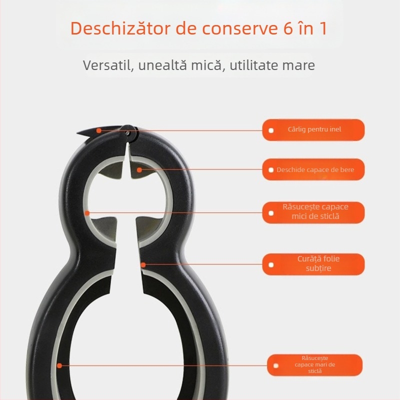 Deschizător de conserve 6 în 1, cu deschizător de sticle și răsucire a capacului, stil Lao Gan Ma, unelte de bucătărie pentru uz casnic